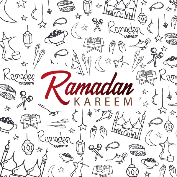 Ilustración de Ramadán Kareem con dibujo a mano doodle fondo para la celebración del festival de la comunidad musulmana . — Vector de stock