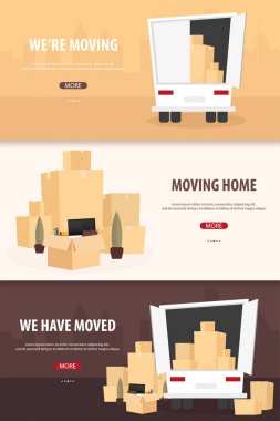 Ev taşıma, biz taşınır. Kutuları ile kamyon hareket. Vektör karikatür tarzı çizim.