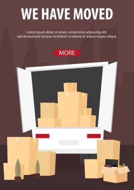 Ev taşıma, biz taşınır. Kutuları ile kamyon hareket. Vektör karikatür tarzı çizim.