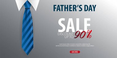 Babalar günü satışı büyük başlığı, tebrik kartı ile kravat. Vektör çizim.