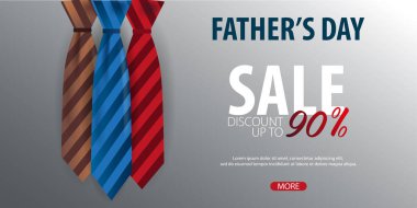 Babalar günü satışı büyük başlığı, tebrik kartı ile kravat. Vektör çizim.