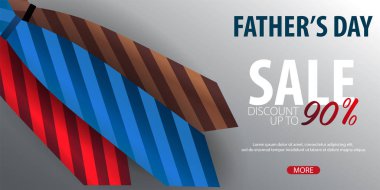 Babalar günü satışı büyük başlığı, tebrik kartı ile kravat. Vektör çizim.