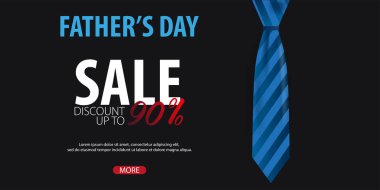 Babalar günü satışı büyük başlığı, tebrik kartı ile kravat. Vektör çizim.