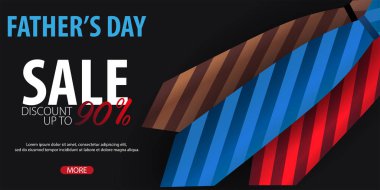 Babalar günü satışı büyük başlığı, tebrik kartı ile kravat. Vektör çizim.