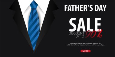 Babalar günü satışı büyük başlığı, tebrik kartı ile kravat. Vektör çizim.