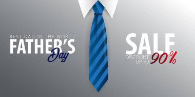Babalar günü satışı büyük başlığı, tebrik kartı ile kravat. Vektör çizim.