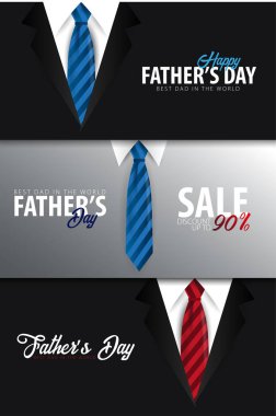 Set Babalar günü satış afiş, tebrik kartı ile kravat. Vektör çizim.