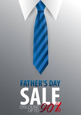 Babalar günü satışı büyük başlığı, tebrik kartı ile kravat. Vektör çizim.