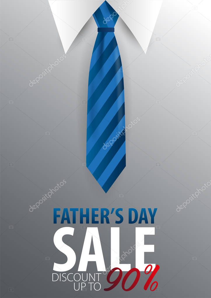 Fathers Day Sale banner, greeting card with necktie. Vector Illustration.