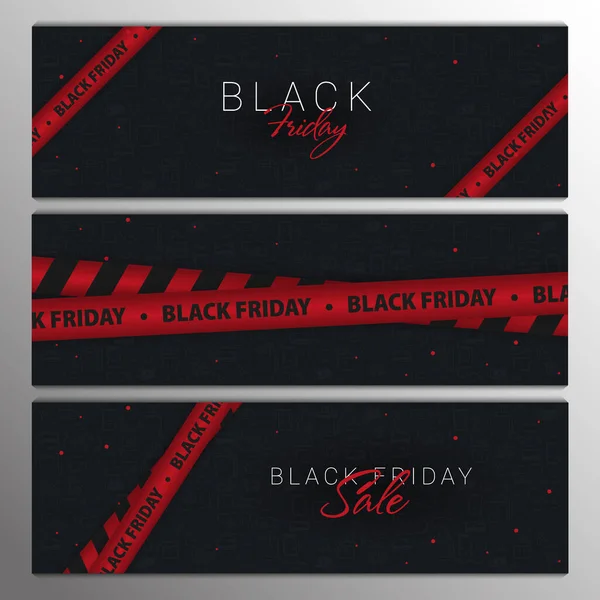 Set van Black Friday spandoeken met rode linten. Seizoen van verkoop. — Stockvector