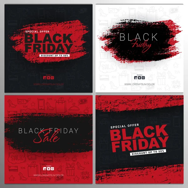Set van Black Friday banners met handtekening doodle achtergrond. Seizoen van verkoop. — Stockvector