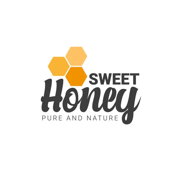 Fresh Organic Honey logo and icons with honeycombs. — Stock Vector