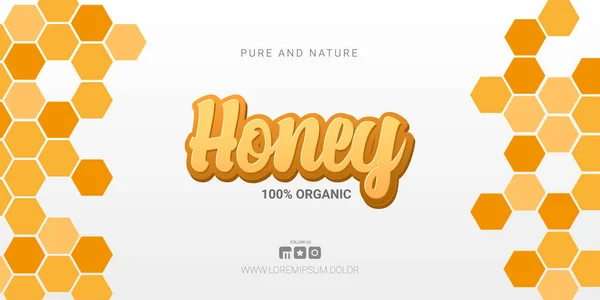 Banner de mel orgânico fresco com fundo de favos de mel . — Vetor de Stock