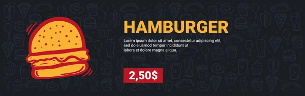 Menu Fastfood z hamburgerem. Ręczne rysowanie tła bazgrołów. — Zdjęcie stockowe