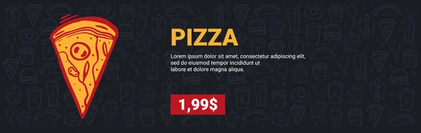 Menú Comida Rápida con Pizza. mano dibujar doodle fondo . —  Fotos de Stock