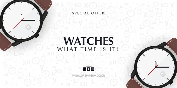 Watches Shop banner with hand draw doodle background.