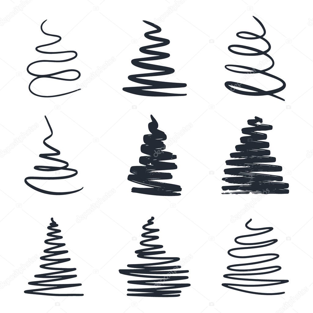 Set of hand draw Vector Christmas trees.
