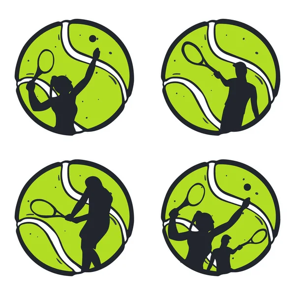 Ensemble de balles de tennis avec joueur à l'intérieur. Illustration vectorielle . — Image vectorielle
