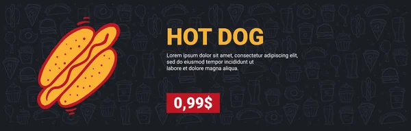 Menu FastFood com Hot Dog. Mão desenhar fundo doodle . — Vetor de Stock