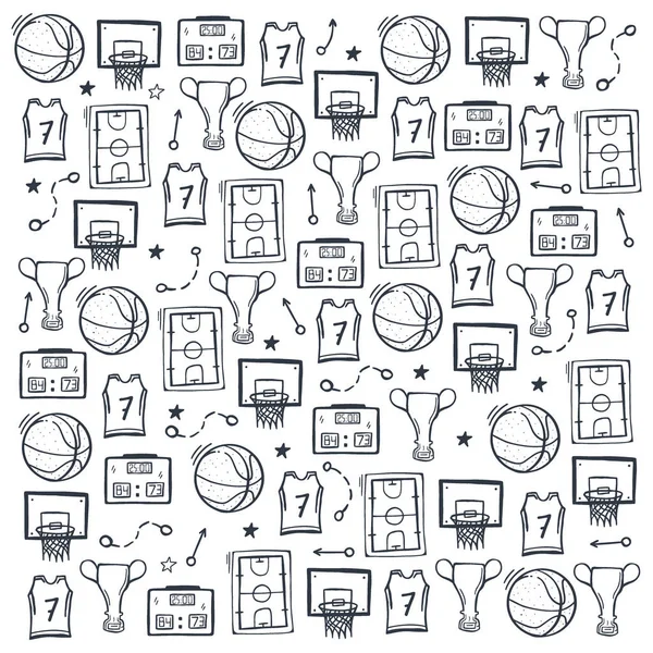 Баскетбольный фон с элементами рисования каракулей . — стоковый вектор