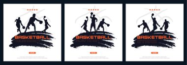 Oyuncuları olan basketbol pankartları. Modern spor posterleri tasarımı.