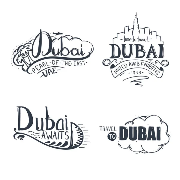 Uppsättning resor till Dubai brev. Kalligrafiskt designelement. — Stock vektor