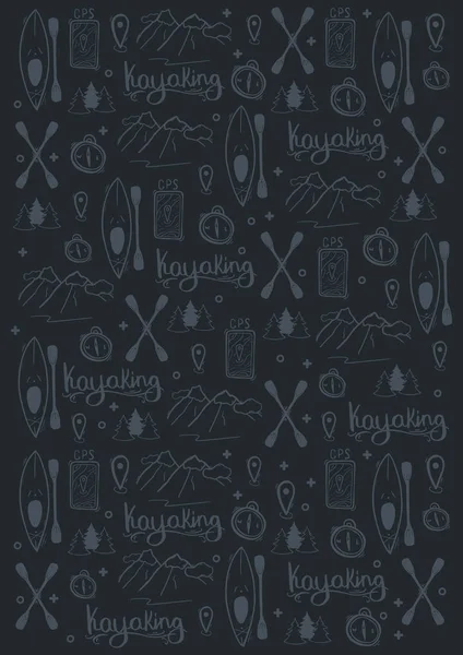 Kayak o rafting mano dibujar doodle fondo . — Vector de stock