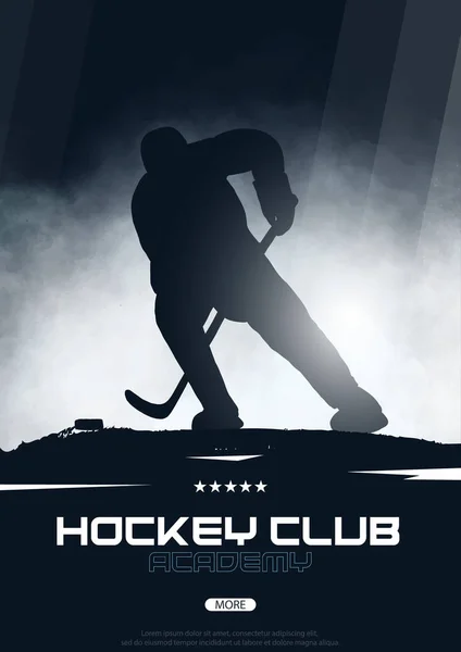Manifesto di hockey su ghiaccio con giocatore e bastone . — Vettoriale Stock