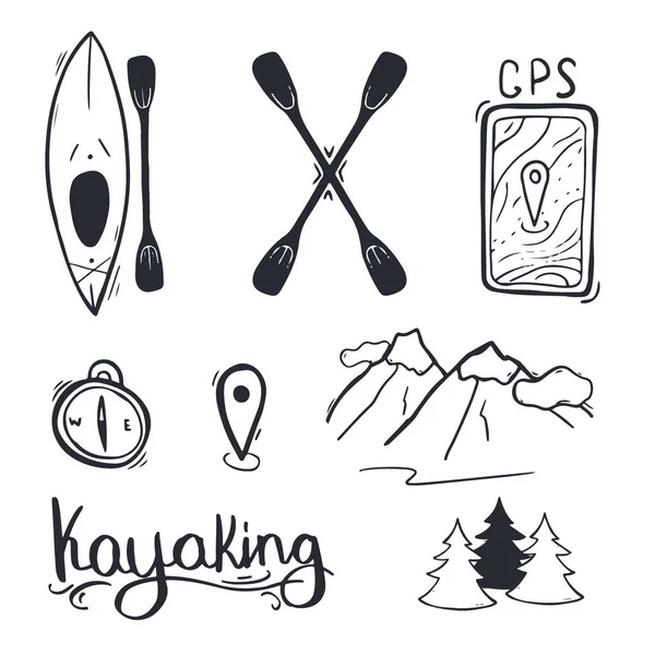 Set of kayaking or rafting accessory. Vector illustration. — Stockový vektor