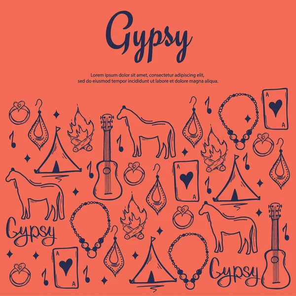 Gypsy background with hand draw doodle elements. — 스톡 벡터