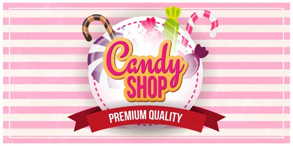 Candy Shop Banner mit Süßigkeiten auf dem Retro-Hintergrund. — Stockvektor