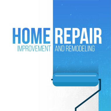 Home Repair Banner. Painting a wall with paint roller. clipart