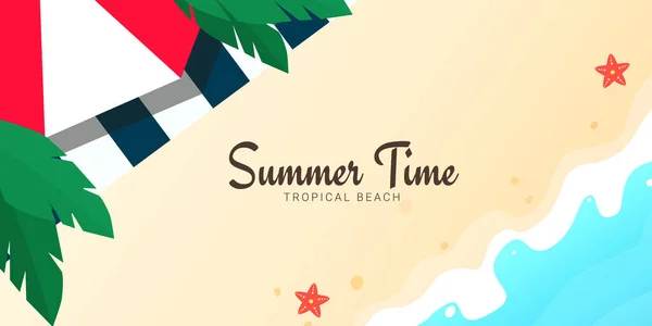 Tropical Beach with palms. Summer Time. Beautiful Sea Landscape. — Stockvektor