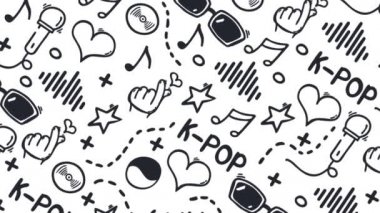 K pop müzik. Kore pop müzik tarzı. El çizimi karalama arkaplanı.