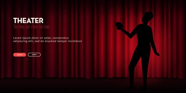 Theaterbanner mit Silhouette des Schauspielers und Vorhang im Hintergrund. — Stockvektor