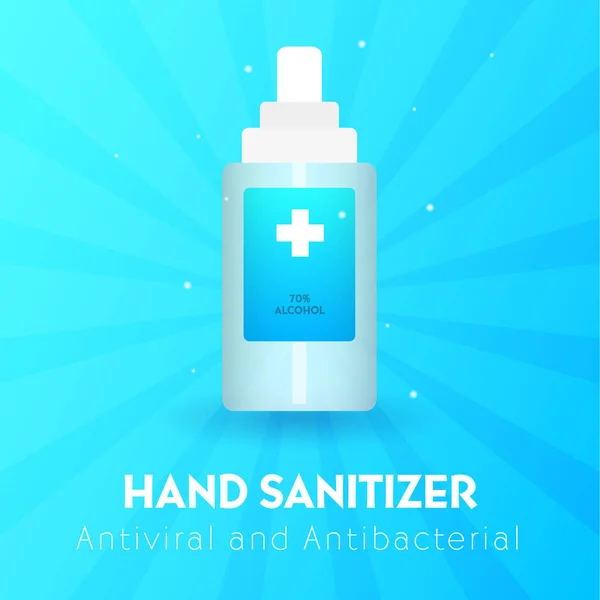 Publicité gel désinfectant pour les mains. Effet antibactérien, gel antiseptique pour les mains en bouteilles. Illustration vectorielle . — Image vectorielle
