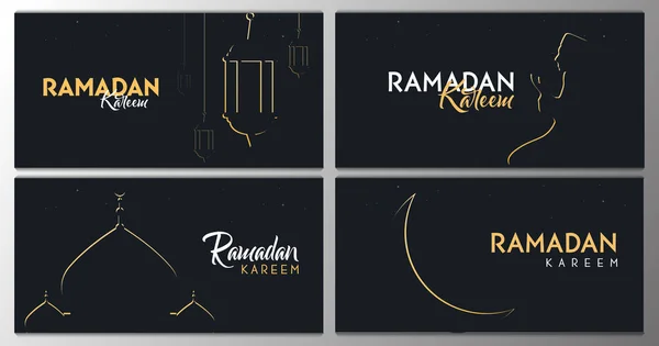 Conjunto de pancartas de bienvenida de Ramadán Kareem. Fiesta musulmana del mes santo . — Vector de stock