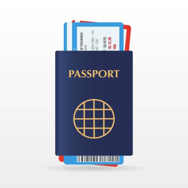 Pasaport ve biletlerle seyahat zamanı. Tatilde. Yolculuk. Turizm. Yolculuk. Gezici illüstrasyon. Modern düz tasarım.