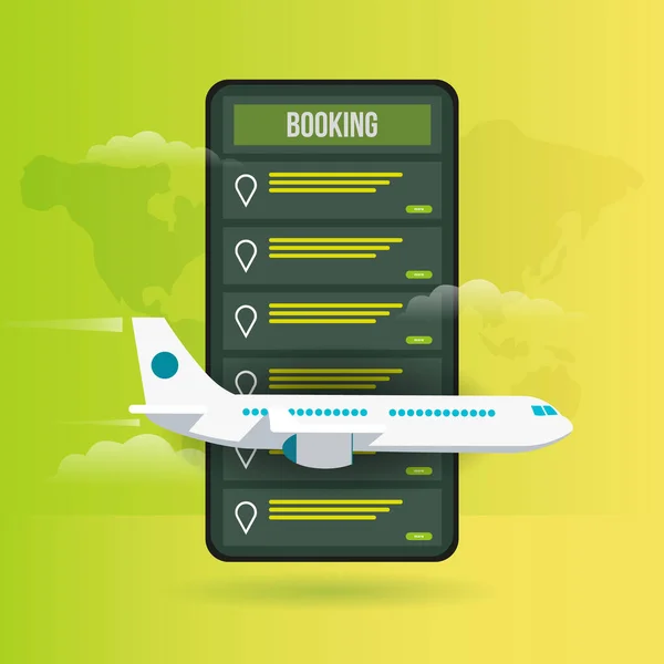 Temps de voyager bannière Service de réservation en ligne. Réservez un voyage sur le smartphone. Planification du voyage. Réservation en ligne de billets d'avion et de train . — Image vectorielle