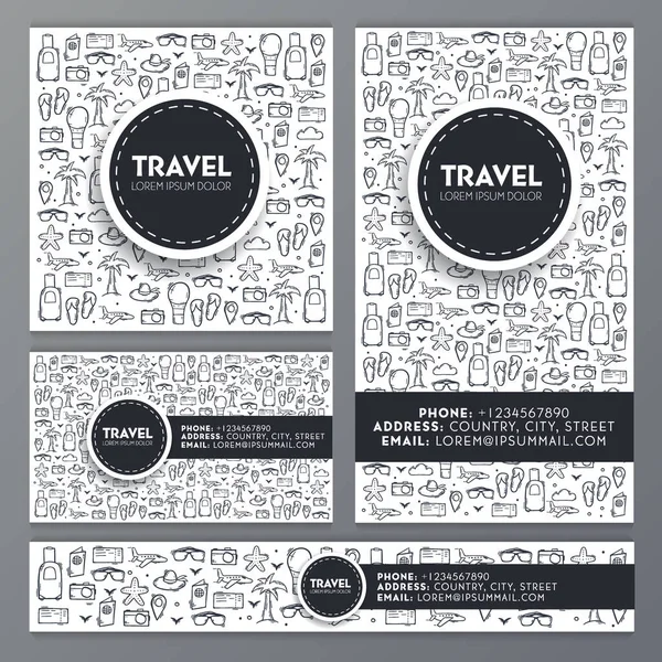 Set of Travel sketches banners for Social Media. Hand draw doodle background. Vector Illustration. — Stock Vector