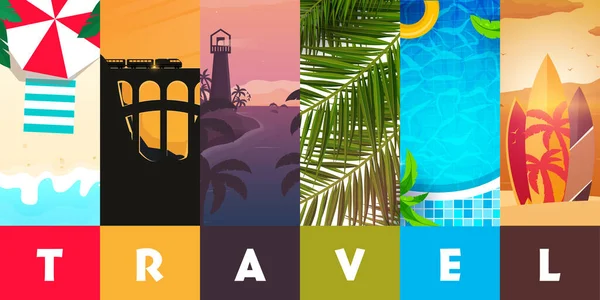 Travel concept background. Summer concept. Header format with vertical stories. — Stock Vector