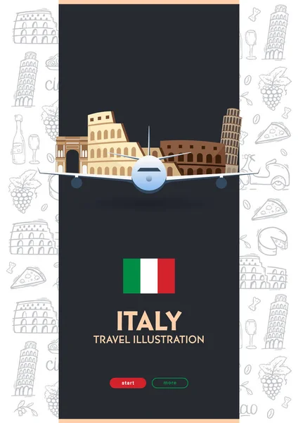 Viaje a Italia bandera. Fondo dibujado a mano Doodle. Ilustración vectorial . — Vector de stock