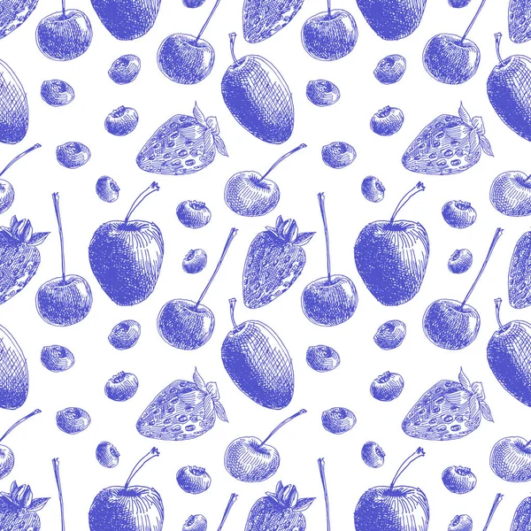 Graphic background sketch of Seasonal fruits and berries. Seamless pattern