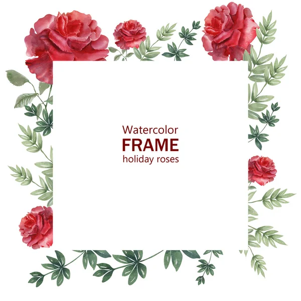 Watercolor frame Scarlet holiday roses