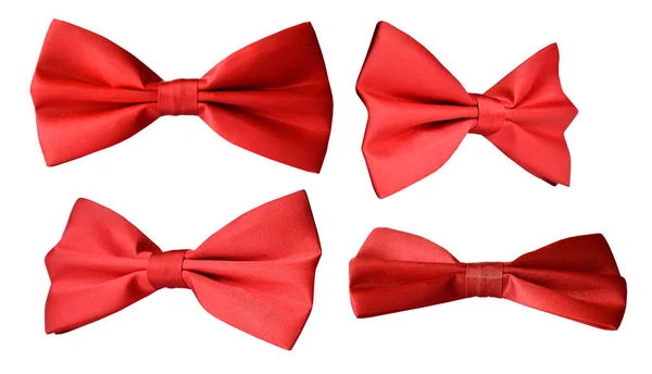 Red bow-tie for a coat, bow, butterfly on a white background, different angles — Stock Photo, Image