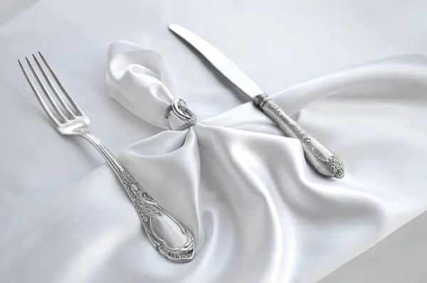 Vintage Cutlery White Lace — Stock Photo, Image