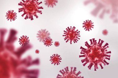Süzülen virüs arka planı - 3D Viroloji ve Mikrobiyoloji - Coronavirus COVID-19 konsepti