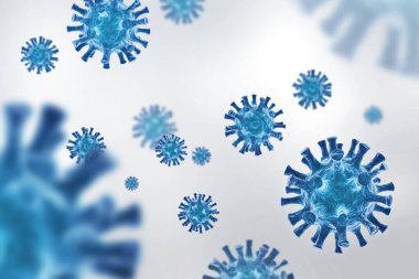 Süzülen virüs arka planı - 3D Viroloji ve Mikrobiyoloji - Coronavirus COVID-19 konsepti