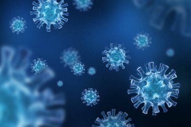 Süzülen virüs arka planı - 3D Viroloji ve Mikrobiyoloji - Coronavirus COVID-19 konsepti