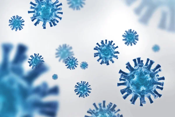 Süzülen virüs arka planı - 3D Viroloji ve Mikrobiyoloji - Coronavirus COVID-19 konsepti